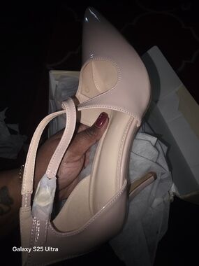 Women’s Patent Pointed Toe Slingback Pumps in Blush Pink